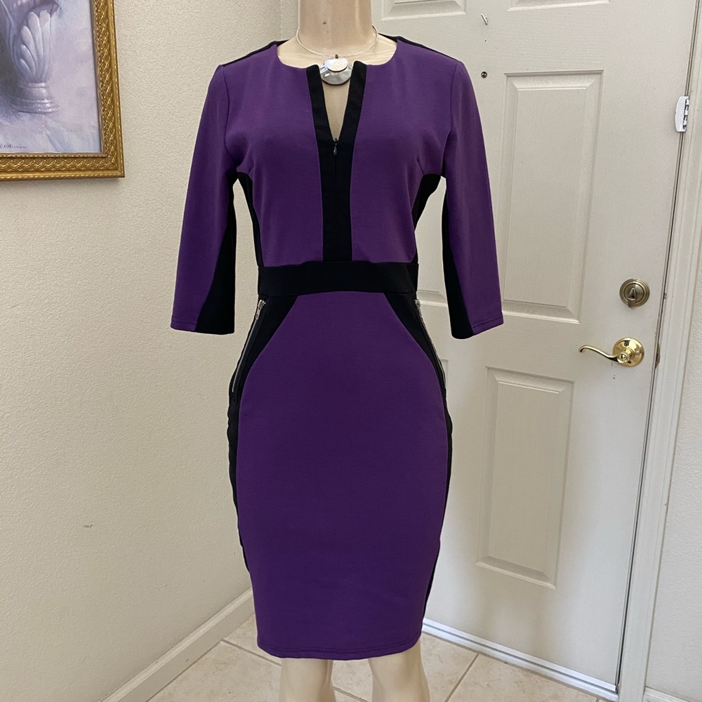 “HOMIE” 💜 SUPER CLASSY🖤PURPLE/BLACK SHEATH DRESS